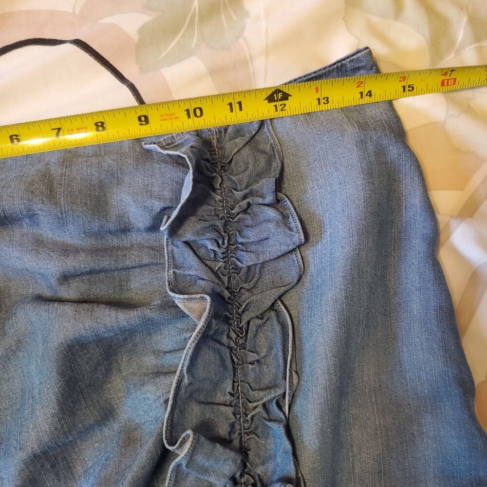 Chelsea28 Ruffle Gathered Midi Skirt Chambray Size S Boho Country Cottage Fairy - Picture 7 of 9